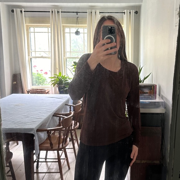 Vintage 90’s FLAX by Jeanne Engelhart Brown Slinky Long Sleeve Top - Picture 3 of 3